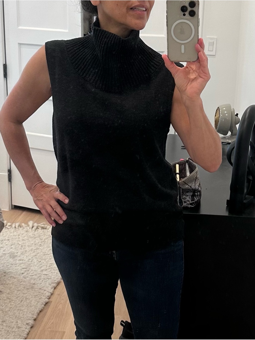 AllSaints Sleeveless Black Turtleneck Knit sweater